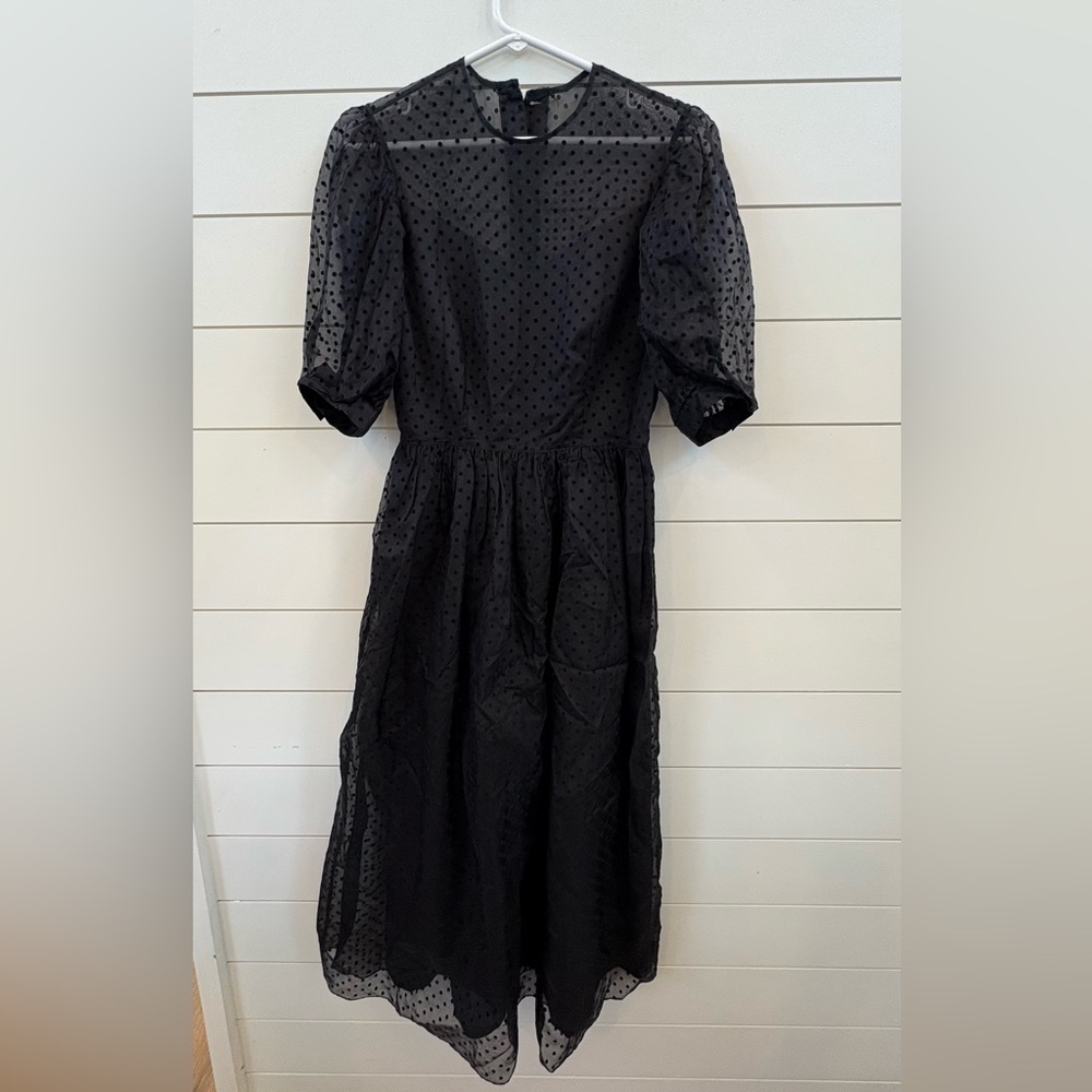 Vintage Teri Jon Black Sheer Polka Dot Long Sleeve Dress